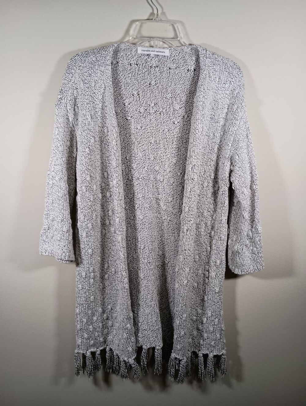 Cupcakes and Cashmere Fringe Cardigan Womens Size Medium Knit Open Sweater Boho